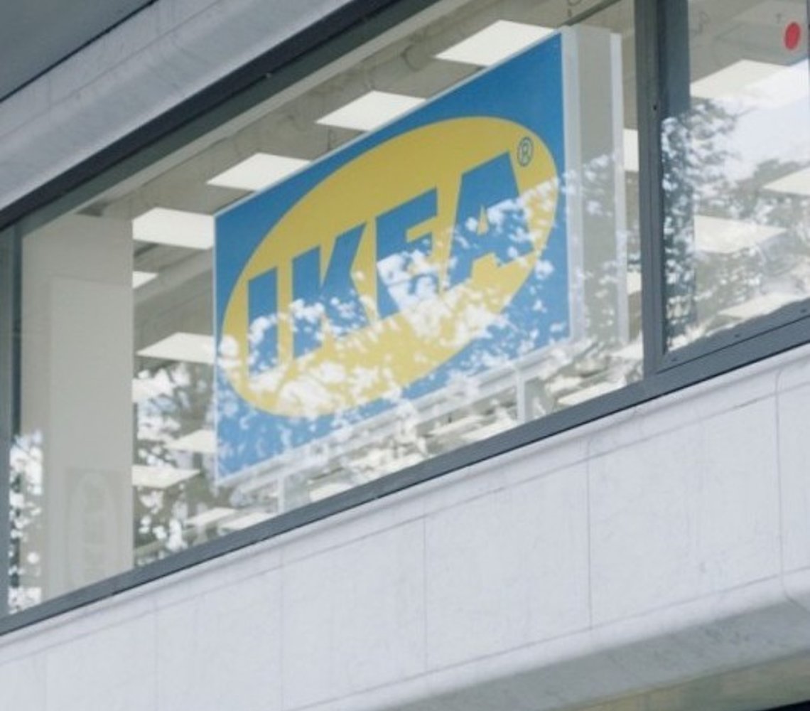 An IKEA sign in a window
