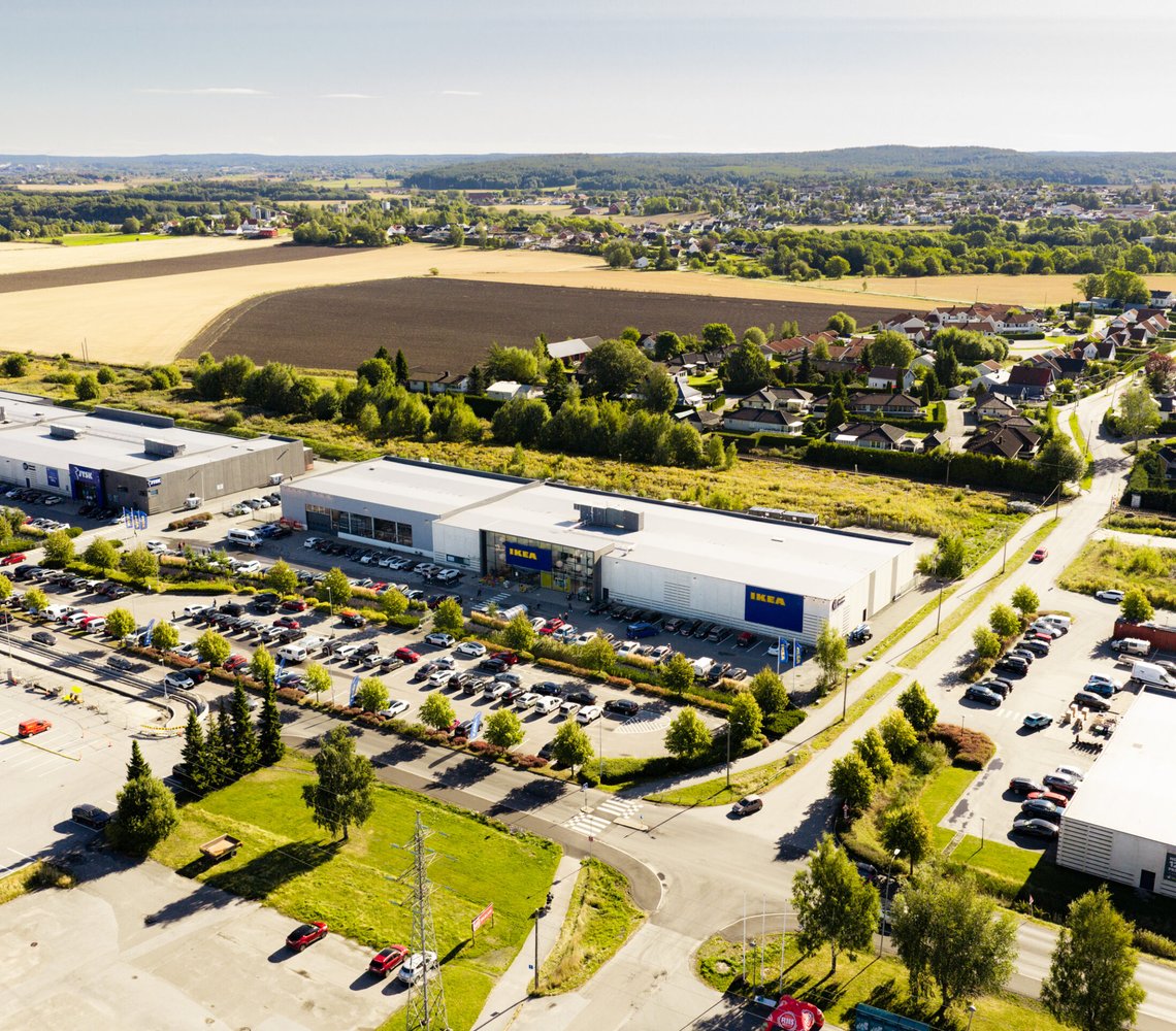 External aerial view of an IKEA Shop in a retail park.