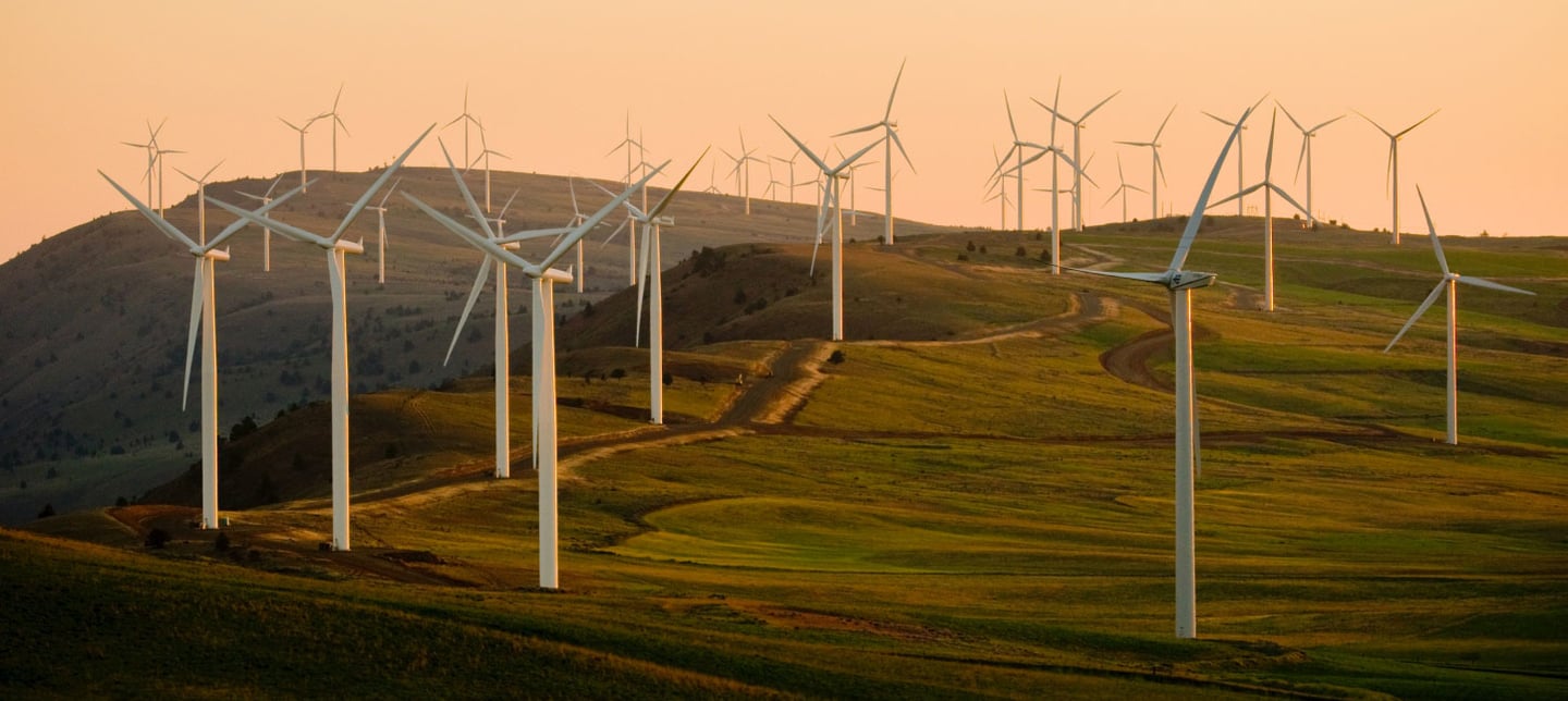 Wind turbines on a slope