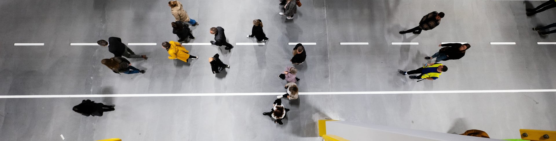 View from above, people walking in an IKEA store