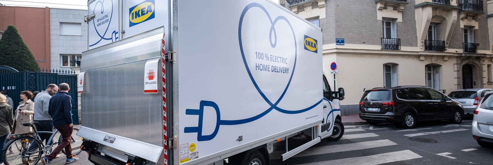 A new IKEA electric vehicle protoype, delivering in the city center of Paris.