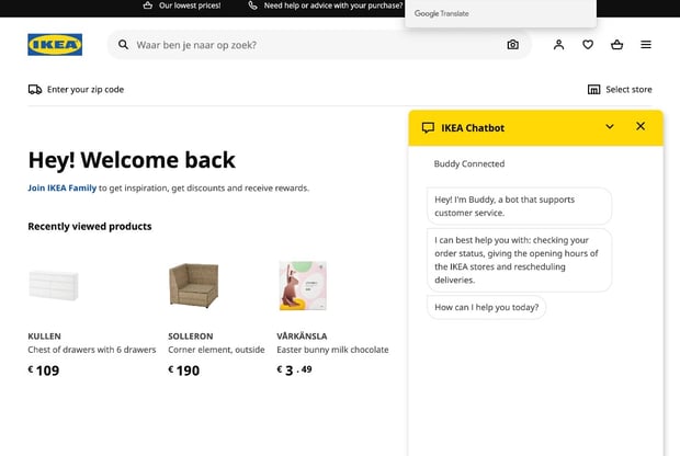 a screen shot of an IKEA chatbox