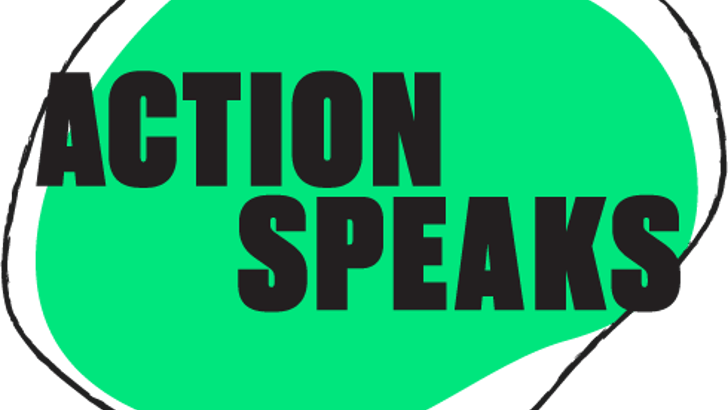 The Action Speaks logo on a green background.