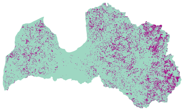 Map showing forestland in Latvia