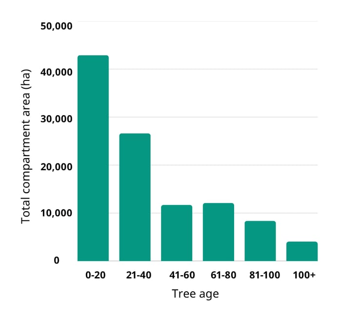 Graph showing tree ages in Latvia