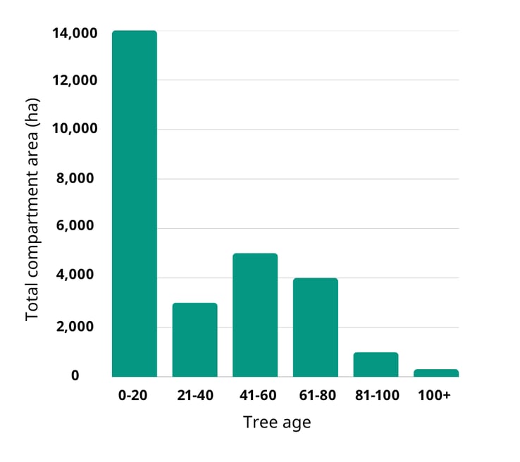 Graph showing tree ages in Lithuania