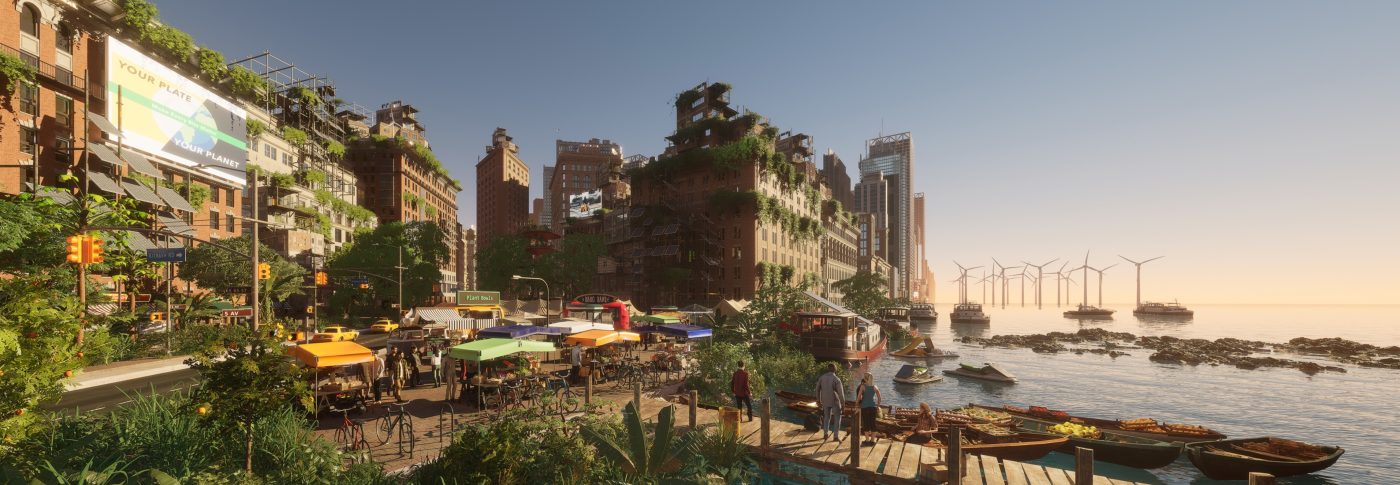 As part of the exhibition people can explore an immersive exhibition of what a positive vision of the future can look like in New York 2050