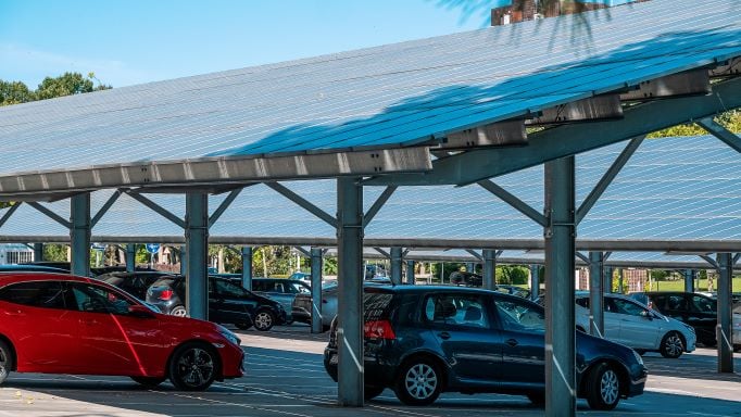 Solar panels in a parking lot